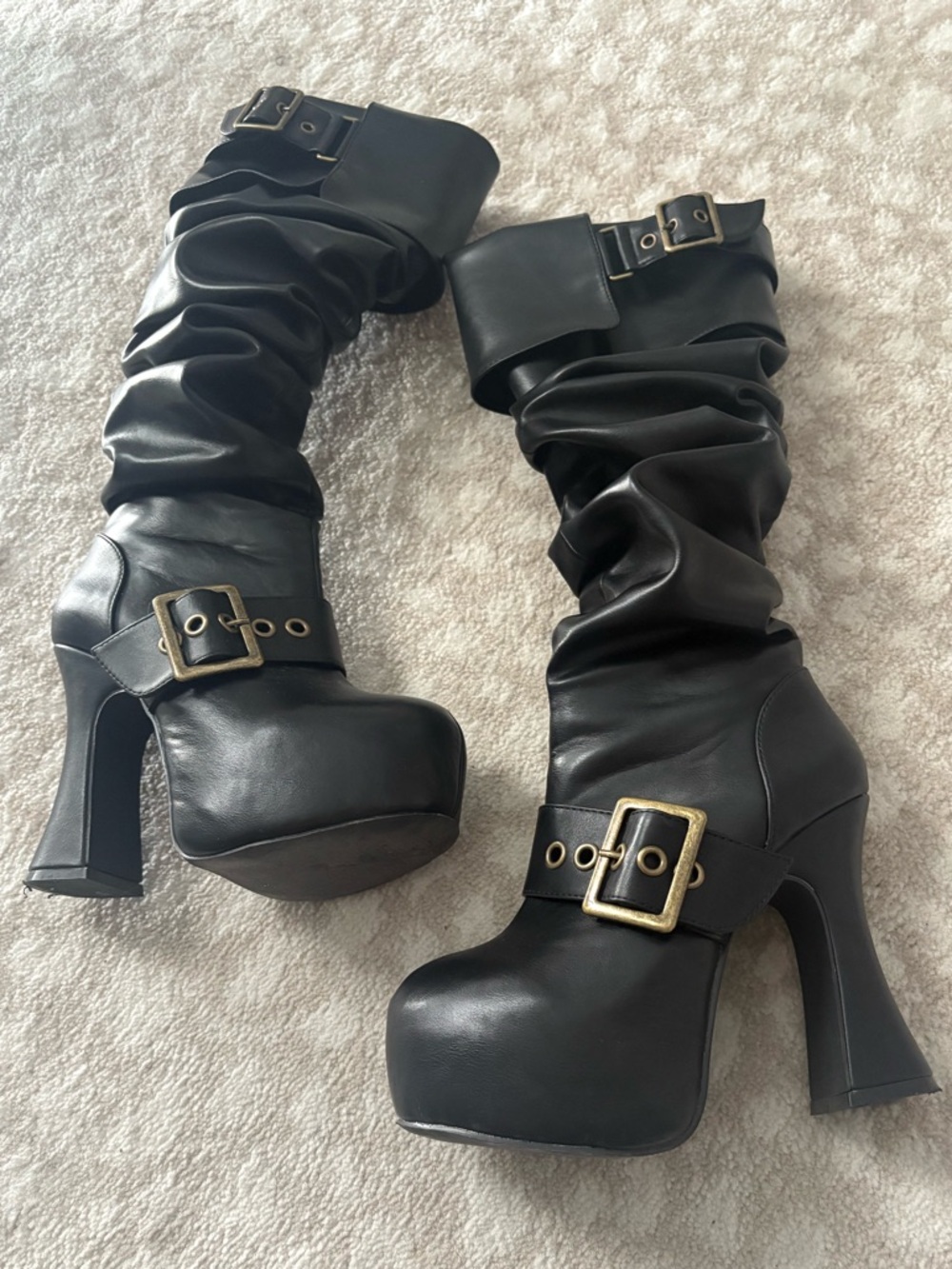 REN FAIRE SLOUCHY BOOTS - Black Slouchy Platform Buckle Knee Boot -Dollskill - Picture 2 of 3